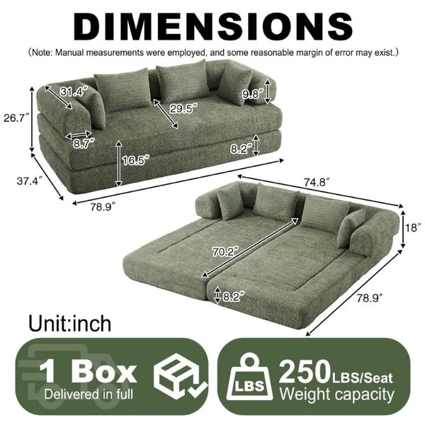 English Elm 78.9-Inch Chenille Convertible Sofa with Modular Cushions for Living Room or Guest Space Green W834P517298