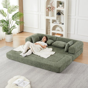 English Elm 78.9-Inch Chenille Convertible Sofa with Modular Cushions for Living Room or Guest Space Green W834P517298