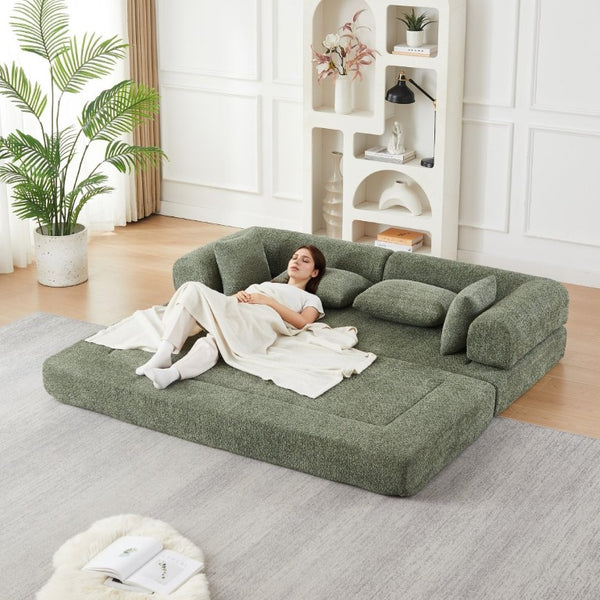 English Elm 78.9-Inch Chenille Convertible Sofa with Modular Cushions for Living Room or Guest Space Green W834P517298