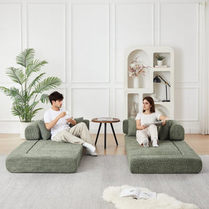 English Elm 78.9-Inch Chenille Convertible Sofa with Modular Cushions for Living Room or Guest Space Green W834P517298