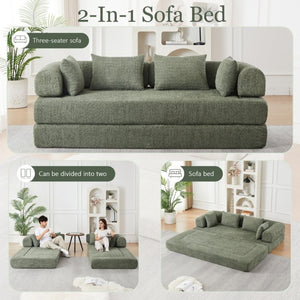 English Elm 78.9-Inch Chenille Convertible Sofa with Modular Cushions for Living Room or Guest Space Green W834P517298
