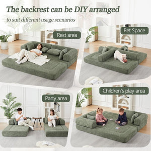 English Elm 78.9-Inch Chenille Convertible Sofa with Modular Cushions for Living Room or Guest Space Green W834P517298