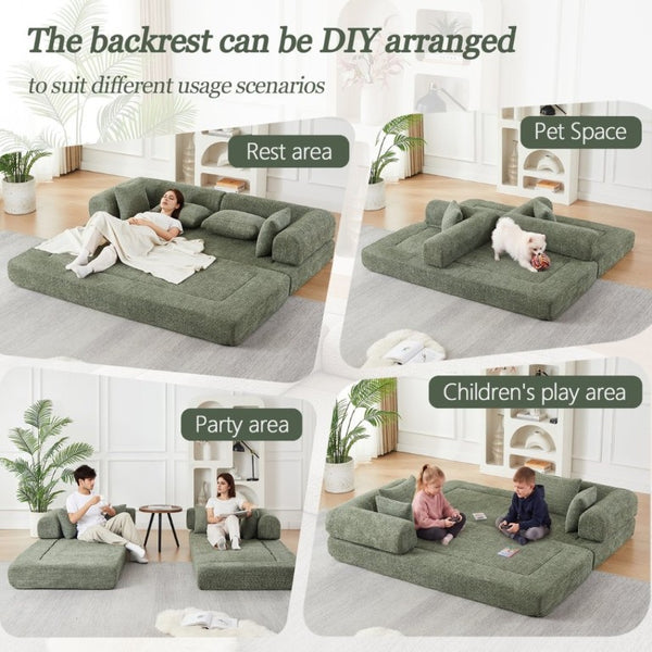 English Elm 78.9-Inch Chenille Convertible Sofa with Modular Cushions for Living Room or Guest Space Green W834P517298