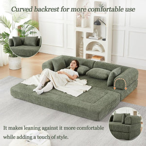 English Elm 78.9-Inch Chenille Convertible Sofa with Modular Cushions for Living Room or Guest Space Green W834P517298