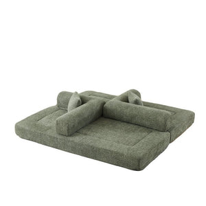 English Elm 78.9-Inch Chenille Convertible Sofa with Modular Cushions for Living Room or Guest Space Green W834P517298