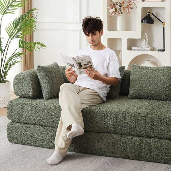 English Elm 78.9-Inch Chenille Convertible Sofa with Modular Cushions for Living Room or Guest Space Green W834P517298