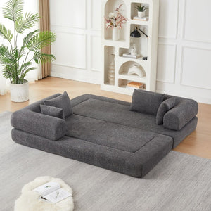 English Elm 78.9-Inch Chenille Convertible Sofa with Modular Cushions for Living Room or Guest Space Grey W834P517299