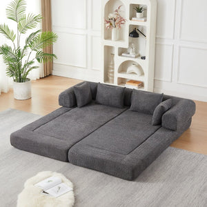 English Elm 78.9-Inch Chenille Convertible Sofa with Modular Cushions for Living Room or Guest Space Grey W834P517299