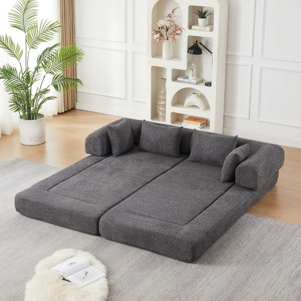 English Elm 78.9-Inch Chenille Convertible Sofa with Modular Cushions for Living Room or Guest Space Grey W834P517299