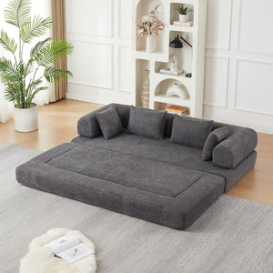 English Elm 78.9-Inch Chenille Convertible Sofa with Modular Cushions for Living Room or Guest Space Grey W834P517299