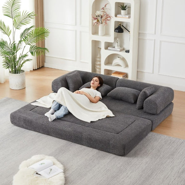English Elm 78.9-Inch Chenille Convertible Sofa with Modular Cushions for Living Room or Guest Space Grey W834P517299