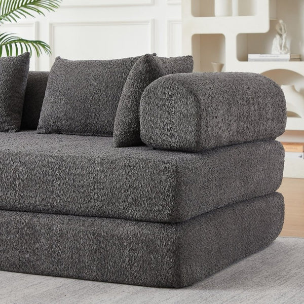 English Elm 78.9-Inch Chenille Convertible Sofa with Modular Cushions for Living Room or Guest Space Grey W834P517299