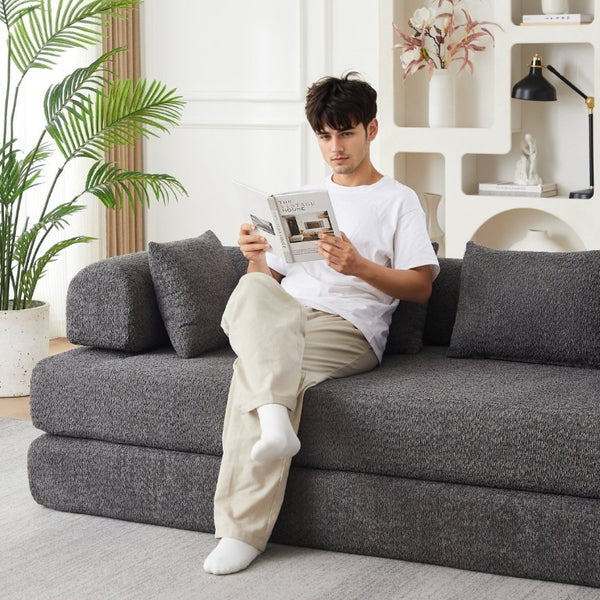 English Elm 78.9-Inch Chenille Convertible Sofa with Modular Cushions for Living Room or Guest Space Grey W834P517299