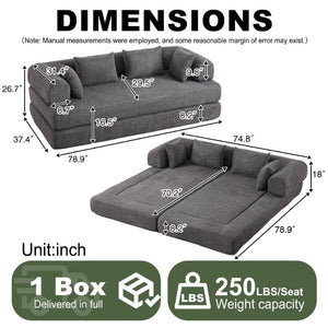 English Elm 78.9-Inch Chenille Convertible Sofa with Modular Cushions for Living Room or Guest Space Grey W834P517299