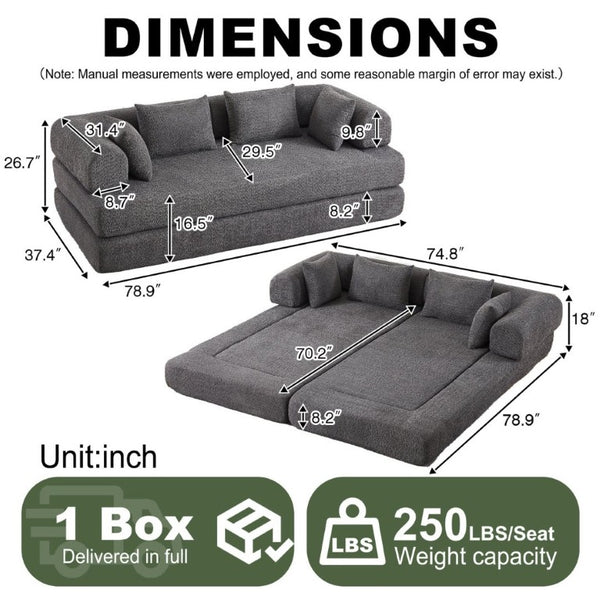 English Elm 78.9-Inch Chenille Convertible Sofa with Modular Cushions for Living Room or Guest Space Grey W834P517299