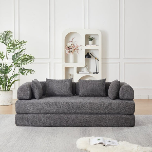 English Elm 78.9-Inch Chenille Convertible Sofa with Modular Cushions for Living Room or Guest Space Grey W834P517299