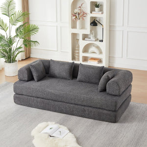 English Elm 78.9-Inch Chenille Convertible Sofa with Modular Cushions for Living Room or Guest Space Grey W834P517299