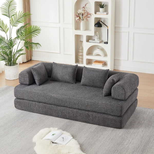 English Elm 78.9-Inch Chenille Convertible Sofa with Modular Cushions for Living Room or Guest Space Grey W834P517299