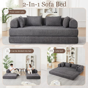 English Elm 78.9-Inch Chenille Convertible Sofa with Modular Cushions for Living Room or Guest Space Grey W834P517299