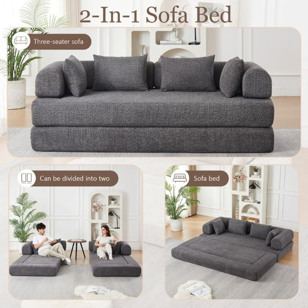 English Elm 78.9-Inch Chenille Convertible Sofa with Modular Cushions for Living Room or Guest Space Grey W834P517299