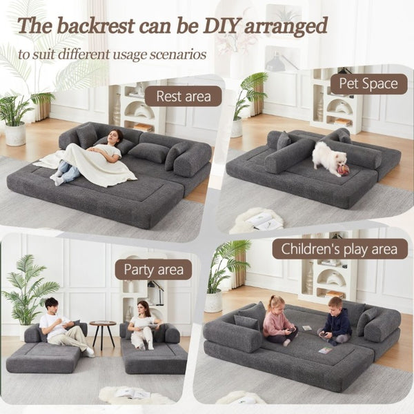 English Elm 78.9-Inch Chenille Convertible Sofa with Modular Cushions for Living Room or Guest Space Grey W834P517299