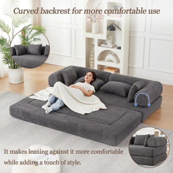 English Elm 78.9-Inch Chenille Convertible Sofa with Modular Cushions for Living Room or Guest Space Grey W834P517299