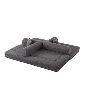 English Elm 78.9-Inch Chenille Convertible Sofa with Modular Cushions for Living Room or Guest Space Grey W834P517299