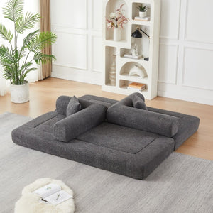 English Elm 78.9-Inch Chenille Convertible Sofa with Modular Cushions for Living Room or Guest Space Grey W834P517299