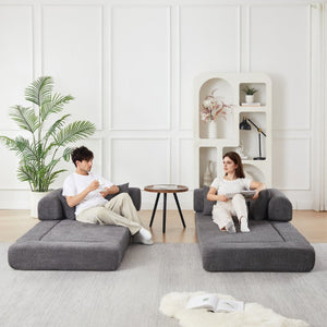 English Elm 78.9-Inch Chenille Convertible Sofa with Modular Cushions for Living Room or Guest Space Grey W834P517299