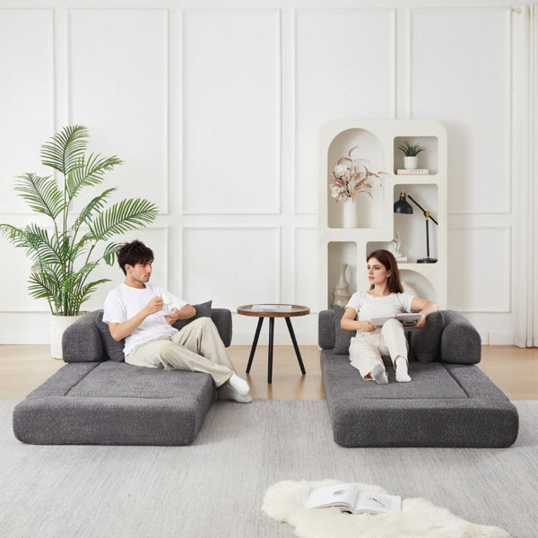 English Elm 78.9-Inch Chenille Convertible Sofa with Modular Cushions for Living Room or Guest Space Grey W834P517299