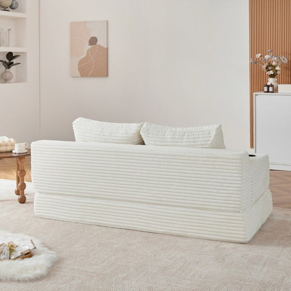 English Elm 70.8-Inch Corduroy Sleeper Sofa with Cup Holders Storage Pockets and Two Throw Pillows Beige W834P527474