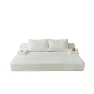 English Elm 70.8-Inch Corduroy Sleeper Sofa with Cup Holders Storage Pockets and Two Throw Pillows Beige W834P527474