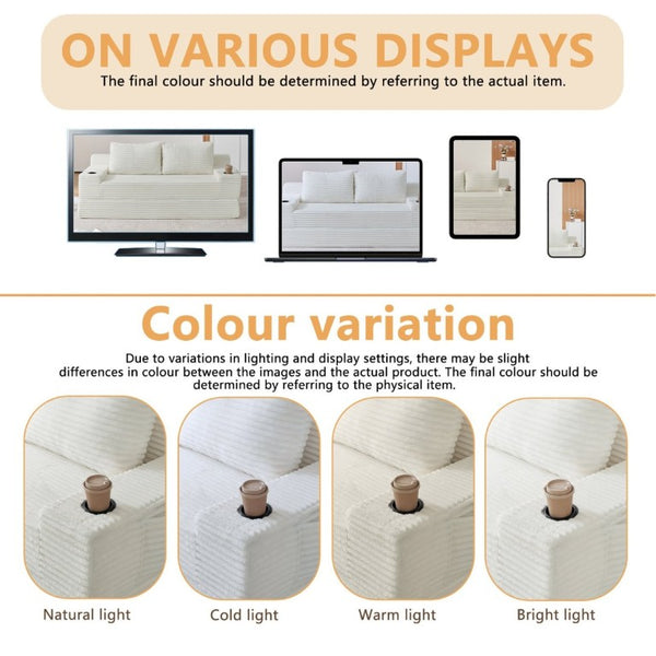 English Elm 70.8-Inch Corduroy Sleeper Sofa with Cup Holders Storage Pockets and Two Throw Pillows Beige W834P527474