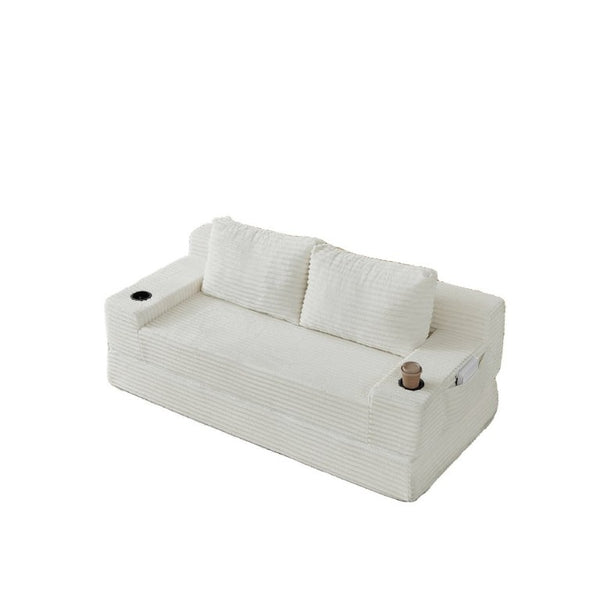 English Elm 70.8-Inch Corduroy Sleeper Sofa with Cup Holders Storage Pockets and Two Throw Pillows Beige W834P527474