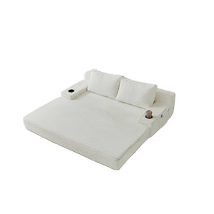 English Elm 70.8-Inch Corduroy Sleeper Sofa with Cup Holders Storage Pockets and Two Throw Pillows Beige W834P527474