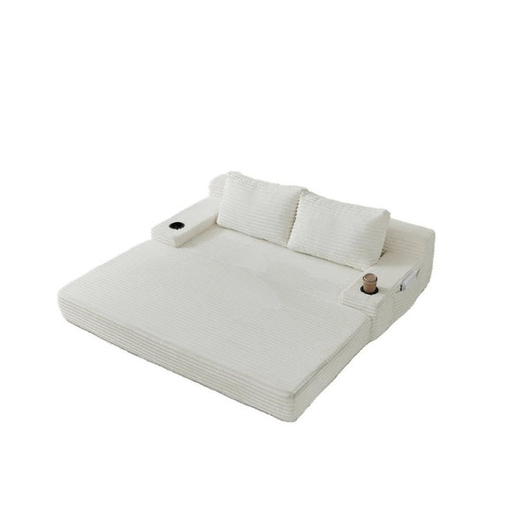 English Elm 70.8-Inch Corduroy Sleeper Sofa with Cup Holders Storage Pockets and Two Throw Pillows Beige W834P527474
