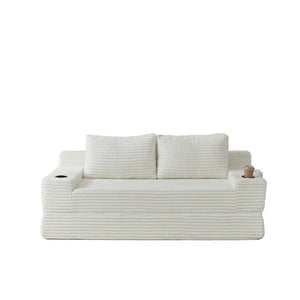 English Elm 70.8-Inch Corduroy Sleeper Sofa with Cup Holders Storage Pockets and Two Throw Pillows Beige W834P527474