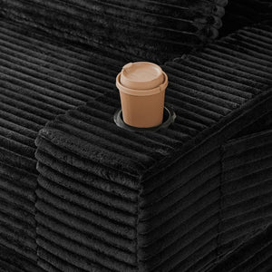 English Elm 70.8-Inch Corduroy Sleeper Sofa with Cup Holders Storage Pockets and Two Throw Pillows Black W834P527475