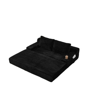 English Elm 70.8-Inch Corduroy Sleeper Sofa with Cup Holders Storage Pockets and Two Throw Pillows Black W834P527475