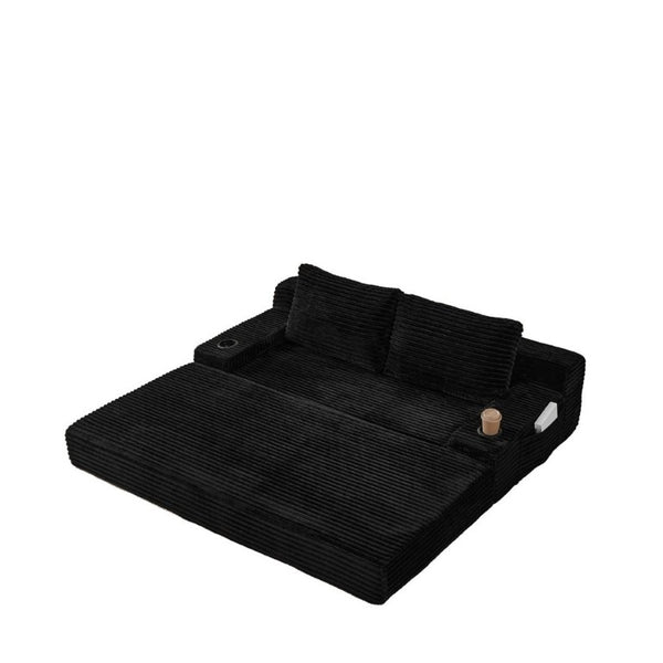 English Elm 70.8-Inch Corduroy Sleeper Sofa with Cup Holders Storage Pockets and Two Throw Pillows Black W834P527475