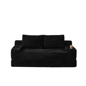 English Elm 70.8-Inch Corduroy Sleeper Sofa with Cup Holders Storage Pockets and Two Throw Pillows Black W834P527475