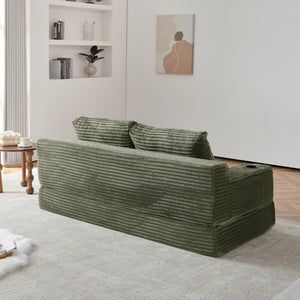 English Elm 70.8-Inch Corduroy Sleeper Sofa with Cup Holders Storage Pockets and Two Throw Pillows Green W834P527476