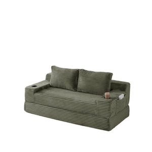 English Elm 70.8-Inch Corduroy Sleeper Sofa with Cup Holders Storage Pockets and Two Throw Pillows Green W834P527476