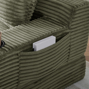English Elm 70.8-Inch Corduroy Sleeper Sofa with Cup Holders Storage Pockets and Two Throw Pillows Green W834P527476