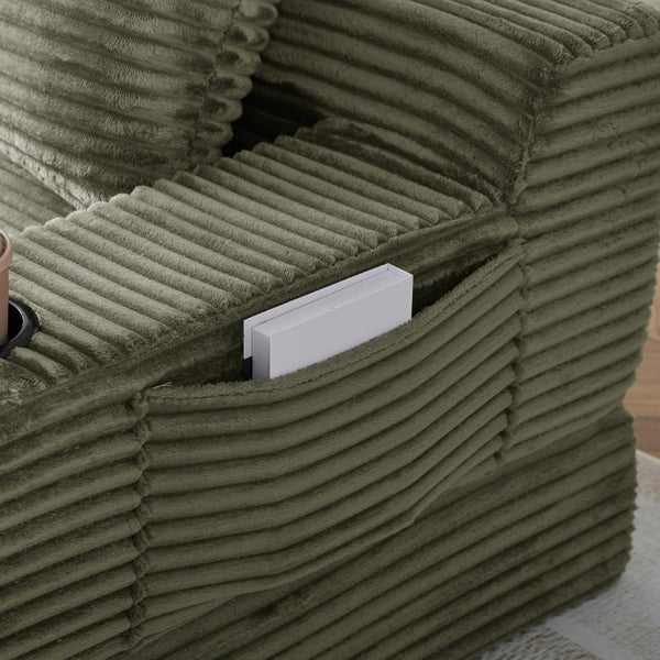 English Elm 70.8-Inch Corduroy Sleeper Sofa with Cup Holders Storage Pockets and Two Throw Pillows Green W834P527476