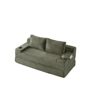 English Elm 70.8-Inch Corduroy Sleeper Sofa with Cup Holders Storage Pockets and Two Throw Pillows Green W834P527476