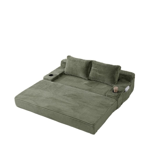 English Elm 70.8-Inch Corduroy Sleeper Sofa with Cup Holders Storage Pockets and Two Throw Pillows Green W834P527476