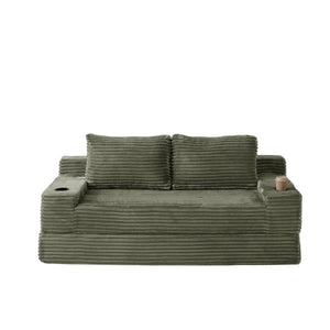 English Elm 70.8-Inch Corduroy Sleeper Sofa with Cup Holders Storage Pockets and Two Throw Pillows Green W834P527476