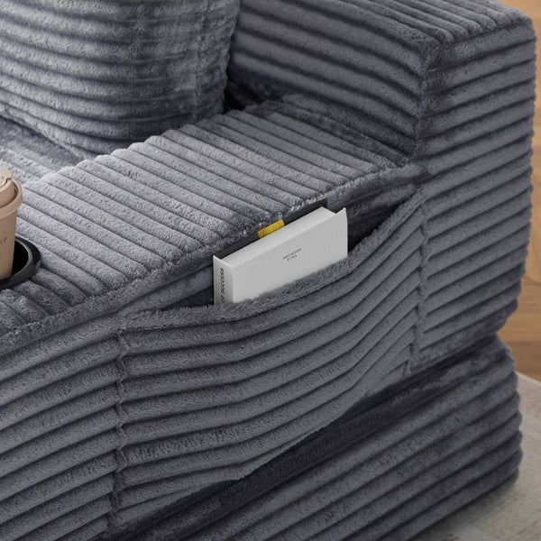 English Elm 70.8-Inch Corduroy Sleeper Sofa with Cup Holders Storage Pockets and Two Throw Pillows Grey W834P527477