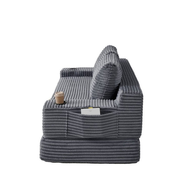English Elm 70.8-Inch Corduroy Sleeper Sofa with Cup Holders Storage Pockets and Two Throw Pillows Grey W834P527477